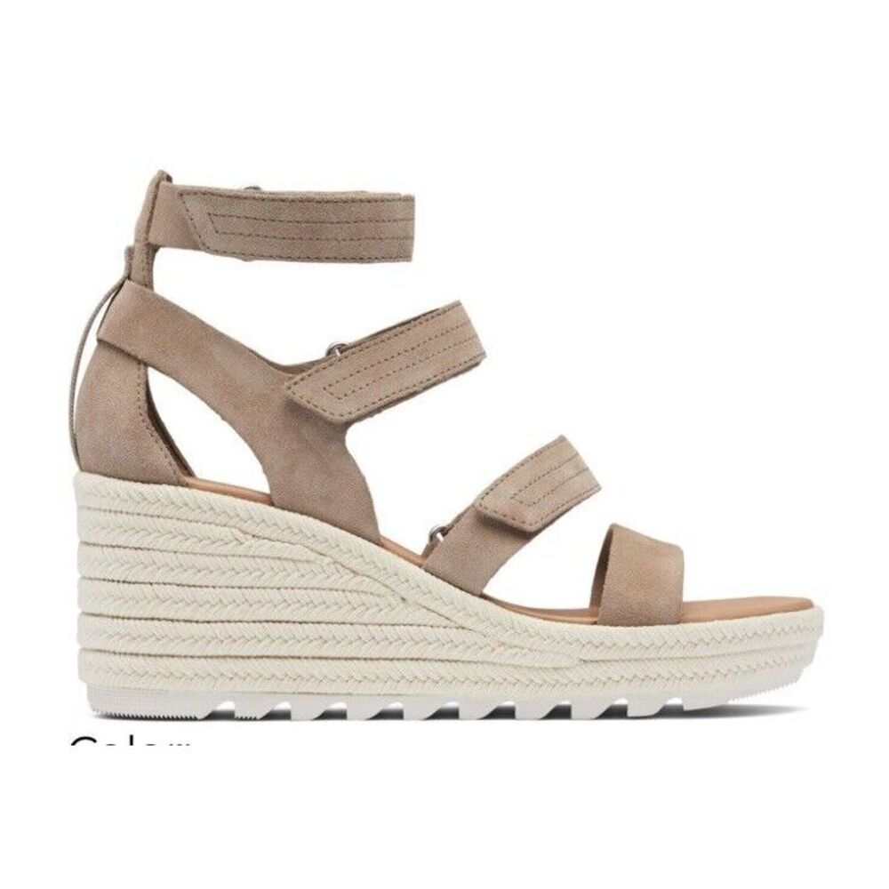 Stylish Taupe Suede Espadrille Wedge‎ Sandals with Multi-Strap Design Womens 9.5